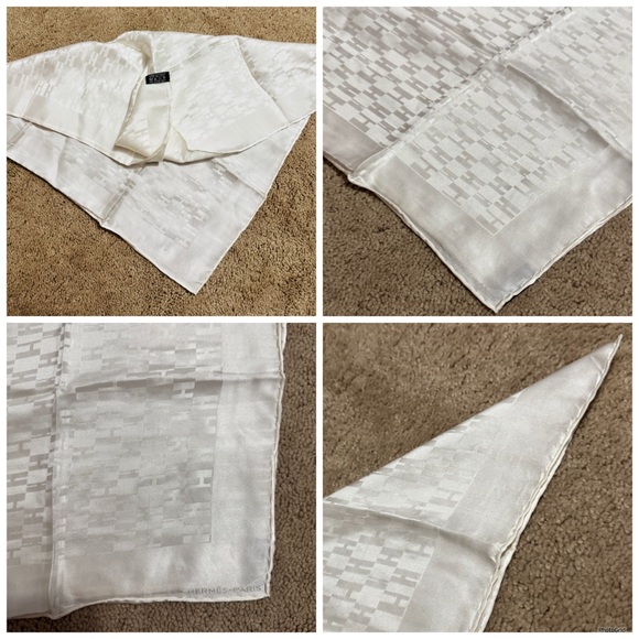 Hermès AUTHENTIC Vintage White H Classic Logo Petit Carré Small Scarf 100% Silk - Picture 11 of 16